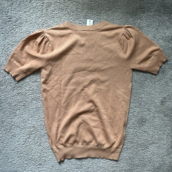 NEWSHOWS | Womens Short Sleeve Sweater Top Lightweight Knit Shirt | Khaki | S - Picture 2 of 9